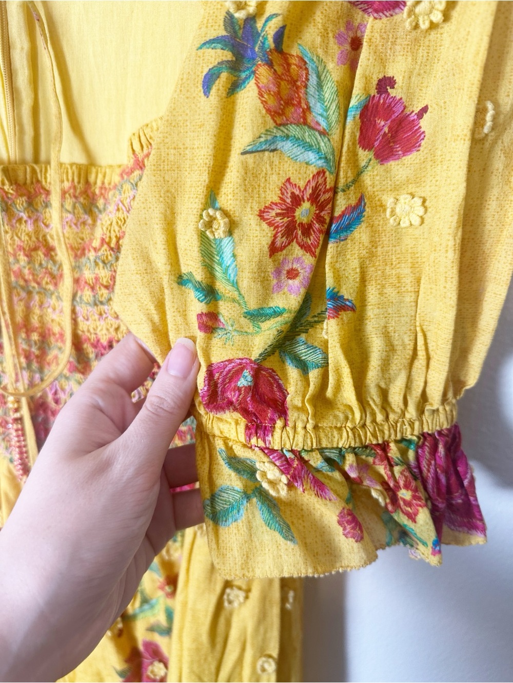Farm Rio Flower Dream Maxi Dress Yellow Embroidered 3D Floral Small - Picture 8 of 13